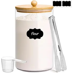 1 Gallon Glass Jar, 3.9 Qt Flour Container, Large Glass Canister with Lid,  Storage Pantry with Spoon and Clip for Sugar, Oat, Rice, Beans, Pasta, Coffee, Grain