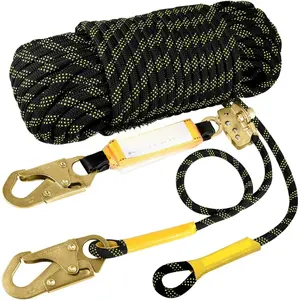 Rope Harness Safety Lanyard 25ft Vertical Roofing Rope With Grab Snap Hooks Shock Absorber - Fall Protection Tree Climbing Line Kit Heavy Duty Roof Safety Equipment