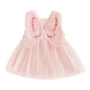 Toddler Girl Glitter Tulle Dress Sleeveless Suspender A-Line Dress with Sequin Butterfly Wing