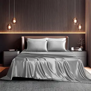 Trends&Chill Microfiber Satin Gray Sheets Full Size Luxury Silk 4 Piece Bed Sheets.