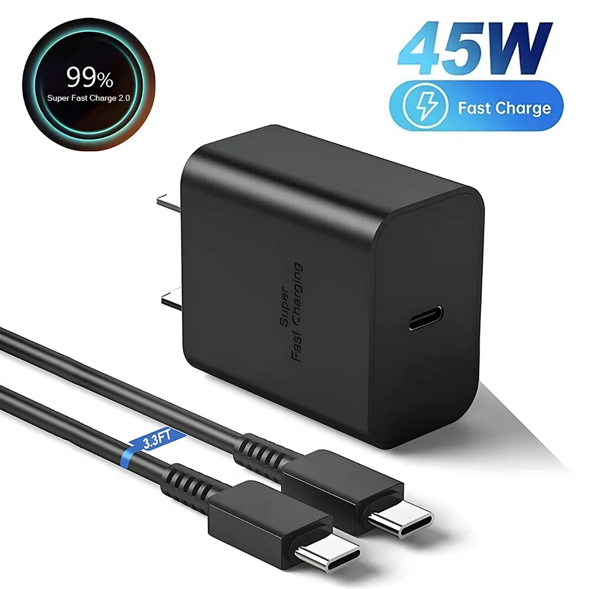 45W Super Fast Charger, USB C Power Adapter with 3FT Fast Charging Cable 2.0 for Samsung Galaxy S26/S25/S24/Note 20 Ultra, iPhone 17/16/15, Charger Set Smartphone Accessories