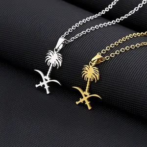 golden plated Saudi Arabia national emblem symbol pendant necklace for men and women couple jewelry