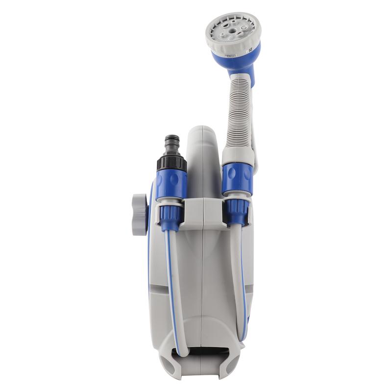 Retractable Garden Hose Reel Shower with 8-in-1 Sprayer Nozzle 43Ft Hose Portable Water Hose Reels with Spray Lock and Pipe Storage Bracket Standard Pipe Connector for Indoor Outdoor Watering Cleaning