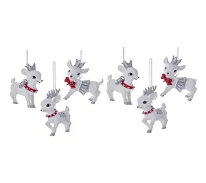 RC Home Decor-Set of 6 White Glitter Reindeer Ornaments