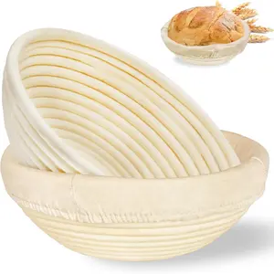 2-Piece Banneton Bread Proofing Basket Set​ - with Linen Liners for Sourdough Baking.Round Rattan Rising Basket for Professional & Home Bakers