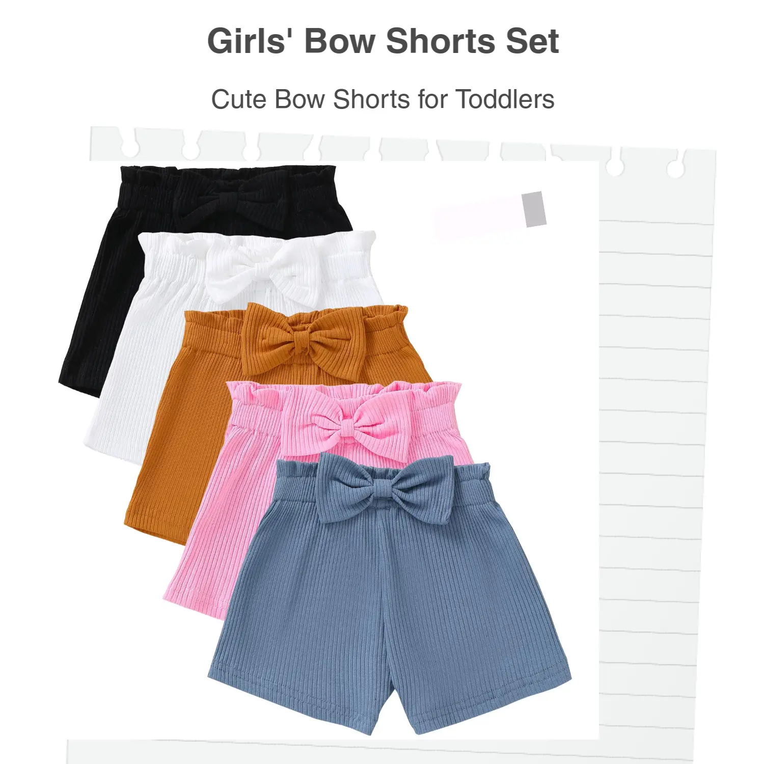 5-Pack of Girls' Shorts with Cute Bow Accents—Versatile Cotton Shorts with Elastic Waists for Summer and Fall