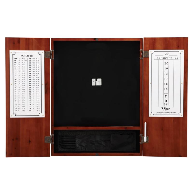 Viper Metropolitan Tournament Darts Set with Cinnamon Pine Cabinet, 17.75in Regulation Size Self-Repairing Sisal Dartboard, Detachable Number Ring, Locking Mechanism, Brass Darts, Scoreboards, Compressed Fiber Build, 29 Lbs, for Adults, Accurate Throws
