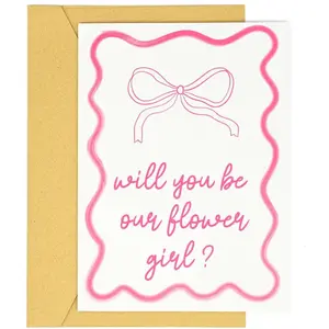 Watercolor Squiggle Will You Be Our Flower Girl? Card - Cute Wedding Flower Girl Proposal Invitation & Keepsake  (bow)