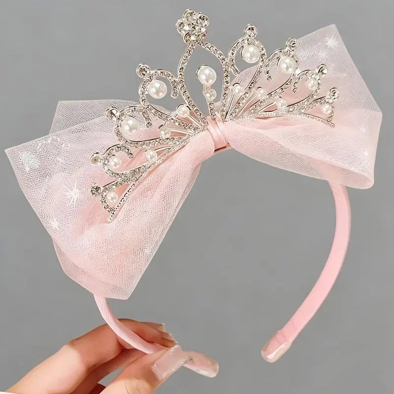 1pc Sweet and Cute Princess-Style Headband - Adorned with Synthetic Rhinestones, Faux Pearls, Sweet Bow - Commute Daily Festive Party Supply - Ideal Gift Choice for Birthdays (Up to 1 Person Use), Adorned With Rhinestones, Casual