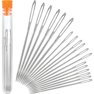 Large Eye Steel Yarn Knitting Needles Sewing Darning Needles 18 Pieces Pointed