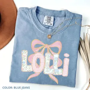 Comfort Colors Floral Lolli Shirt, Spring Tee, Trendy Mom T-Shirt, Women's Flower Lolli Shirt, Pregnancy Reveal Gift, Blue Pink Bow Shirt for Mom - TrendWear USA