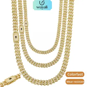 Unisex Stainless Steel Gold-Plated Diamond-Studded Cuban Chain Necklace — Miami Hip-Hop Style Jewelry, 18/20/24 inches
