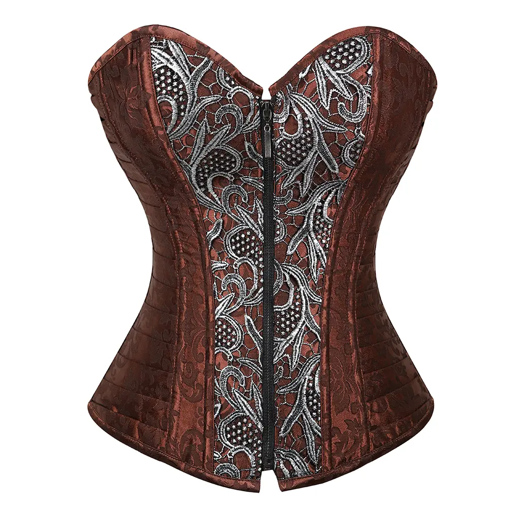 Corset Tops for Women Pirate Steampunk Gothic and Renaissance inspired Vintage Design and Zipper Closure Plus Size Suitable for Halloween and Themed Events Brwon