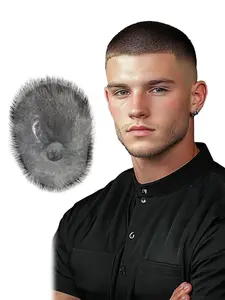 Men's Short Straight Human Hair Toupee, Natural Looking Gorgeous Fluffy Hairpiece for Men, 100% Human Hair Hairpiece for Party, Daily Use, Fluffy Wigs