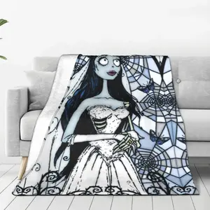 Corpse Bride Emily Death Bride Stained Glass Frame Halloween Blankets  Fleece Funny Soft Throw Blanket for Home DecorationFather's Day, Thanksgiving, Children's Day, holiday gifts for children and family