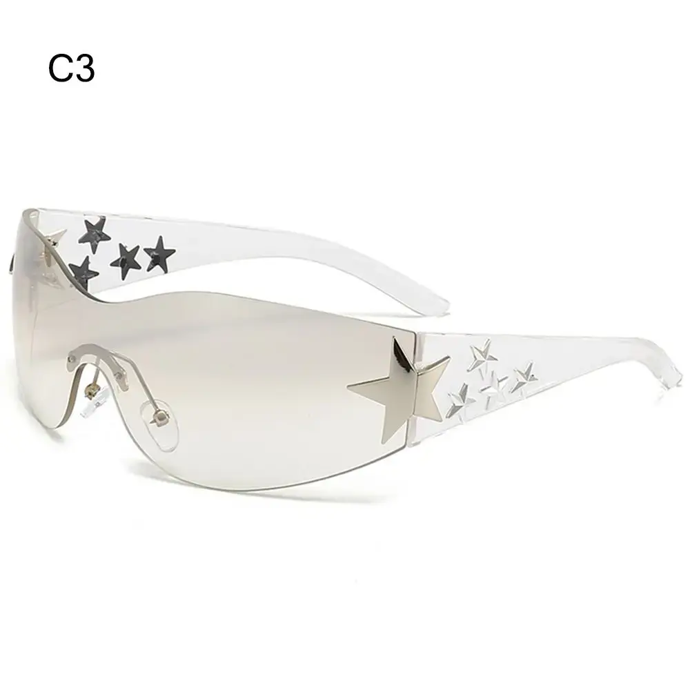 Rimless Y2K Sunglasses for Women and Men Star Wrap around Sun Glasses Trendy Cool Black Sunglasses Fashion Shades for Outdoor NONE