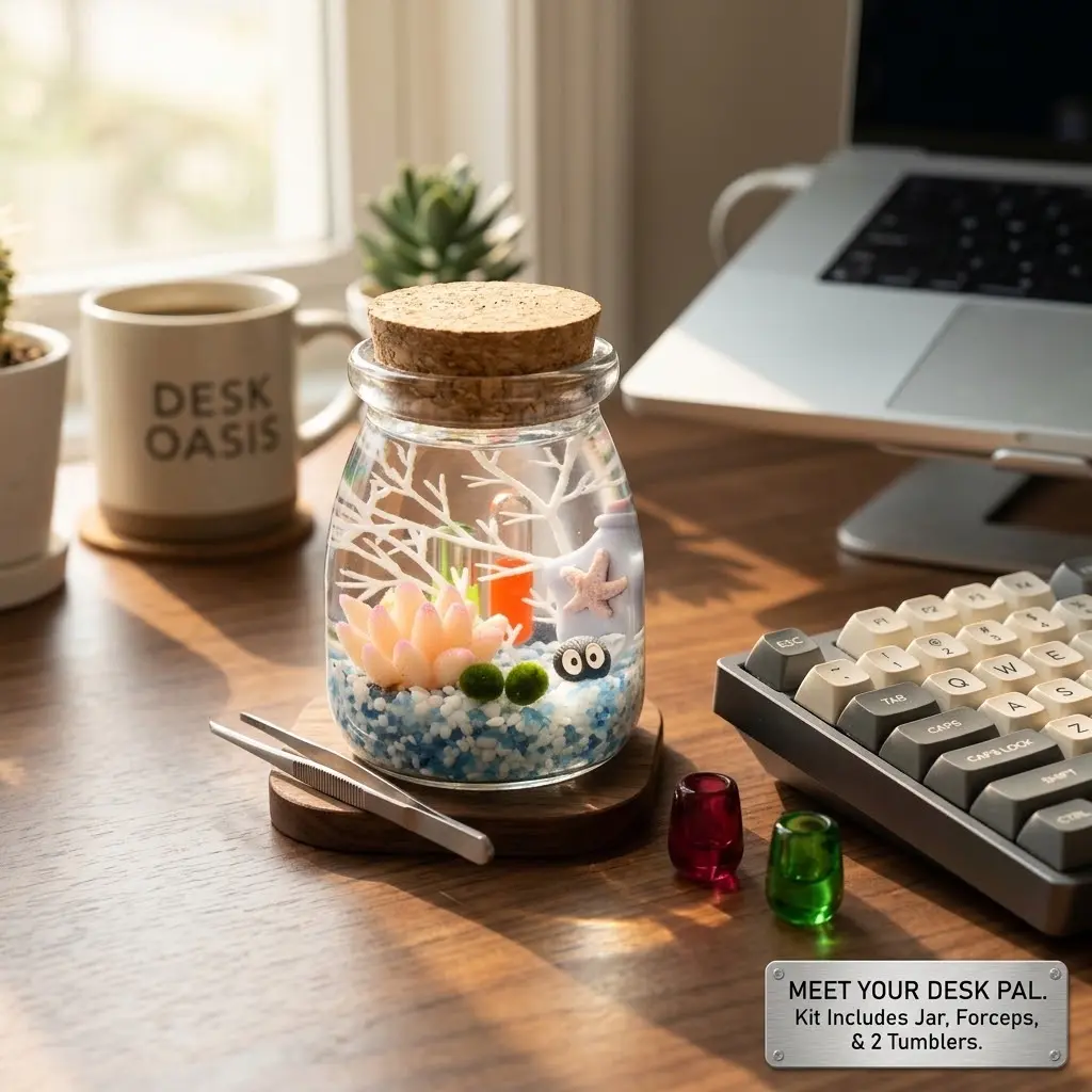Marimo Moss Ball Aquarium Decor - Healing Live Aquatic Plant, Low-Maintenance Glass Mini Peninsula Ecosystem, Natural Look Glowing Marimo Desk-Focused Self-Sustaining Habitat (Includes Lively Mossball Pet)