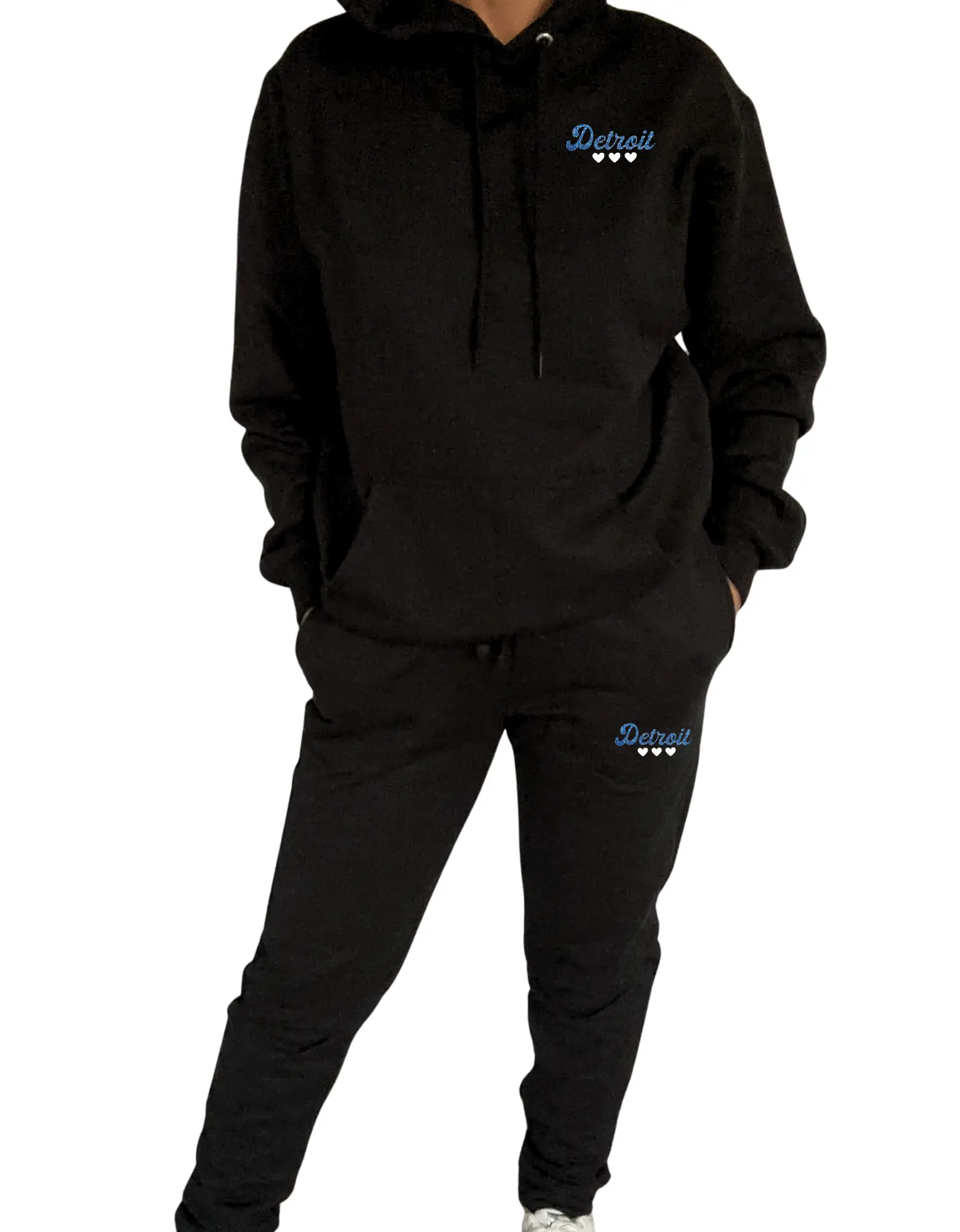 NEW DROP: Black Detroit Minimalist Sparkle Sweatsuit