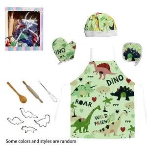 Baking Chef Set with Dinosaur Apron and Gloves, Cooking Chef Role Play Kitchen Toy Set, Kids Pretend Play Costume, Play Kitchen Accessories