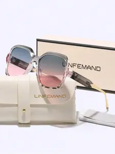 Geometric Gradient Decor Glasses, Trendy Casual Tinted Lens Glasses for Everyday Use, Fashion Accessories for Outdoor Activities, Stylish Glasses, Trendy Styling Sunglasses, Square Sunglasses, Modern Frames Sunglasses