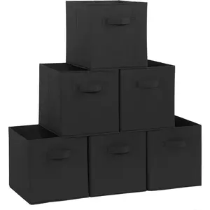 Cubes, 11 Inch Durable 6 Pack Fabric Foldable Collapsible Bins with Handles for Organization, Closet, Shelves, Offices, Toys, Black