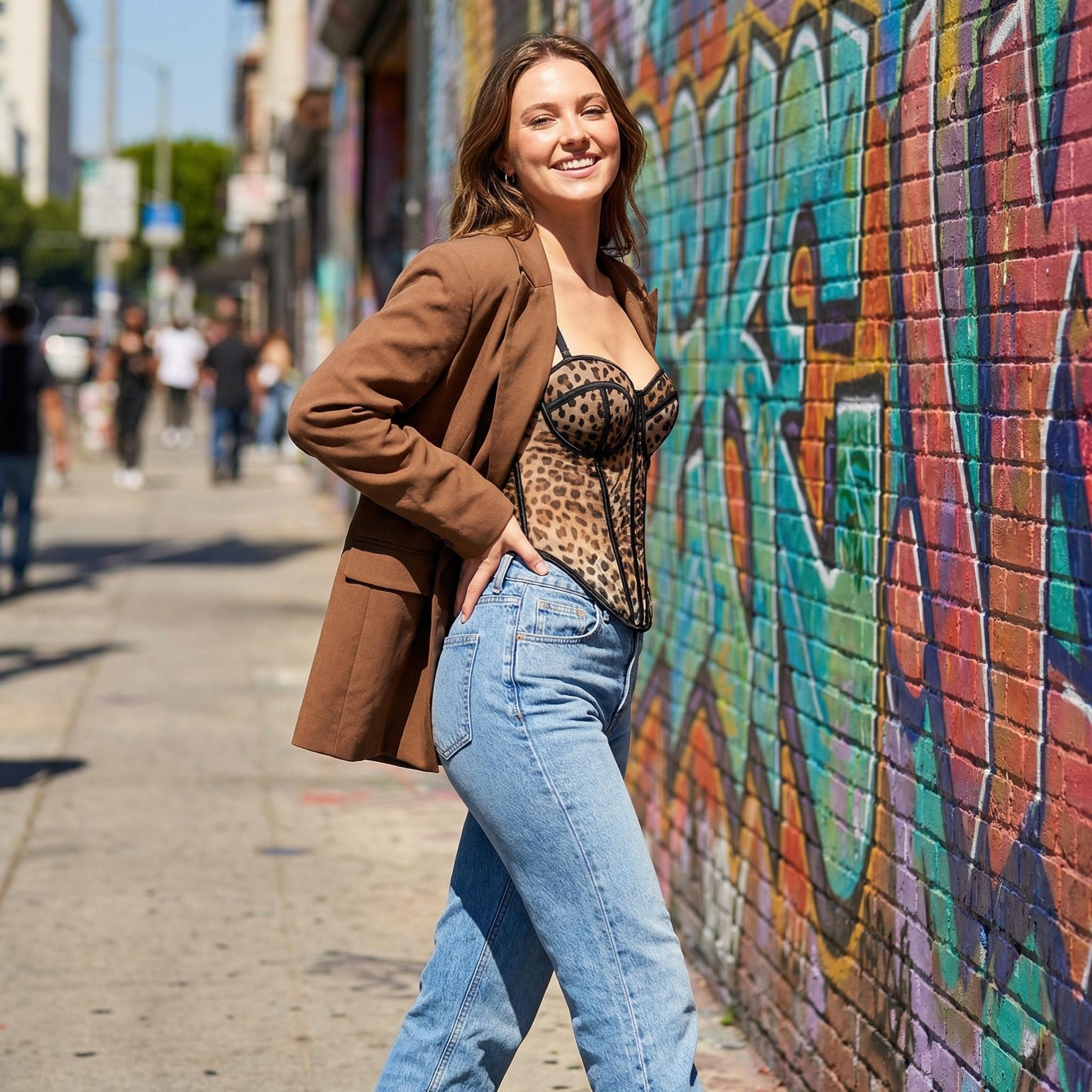 Sexy Leopard Corset Top for Women Mesh Bustier Lace Up Sculpting Shapewear with Detachable Straps