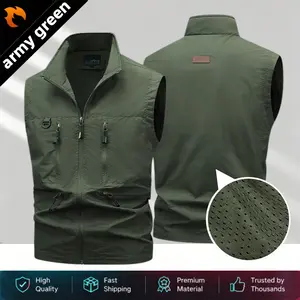 Men’s tactical work vest for summer—breathable outdoor wear for fishing, hiking, camping, and travel; multi-pocket sleeveless sports jacket fathersdaygift