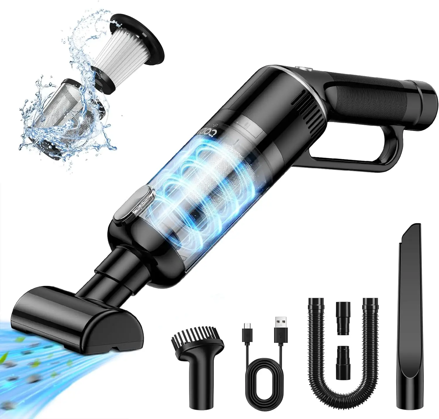 CODN Handheld Vacuum Cleaner, 15000PA Cordless Car Vacuum Cleaner with 4 Kinds of Nozzles, Portable Handheld Vacuum for Car Home Office