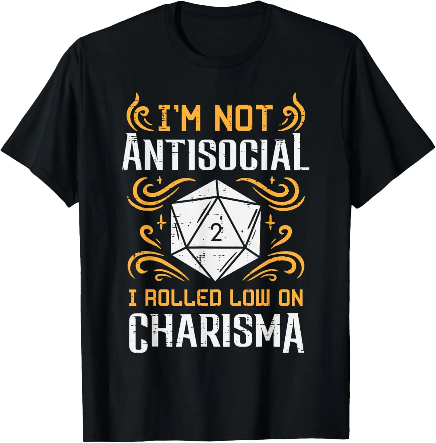 Men's Cat Rolling D20 Crewneck T-Shirt, Soft 100% Cotton Bold Graphic Tee for RPG Gamers, Casual Everyday Wear, Regular Fit