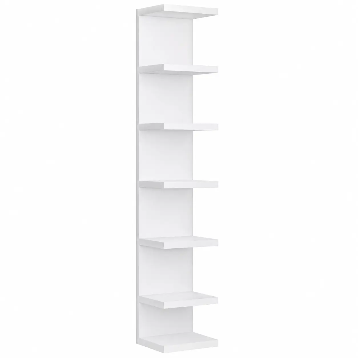 7-Tier Wall Mounted Floating Shelf with LED Lights, White Display Storage Shelf with Remote Control for Living Room & Bedroom