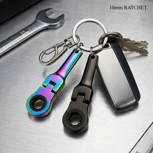 【2 PCS】10mm Ratchet Wrench Keychain - Portable Socket Tool | Ideal Mechanic & DIY Gift | EDC Gear in Matte Black & Neo-Chrome
