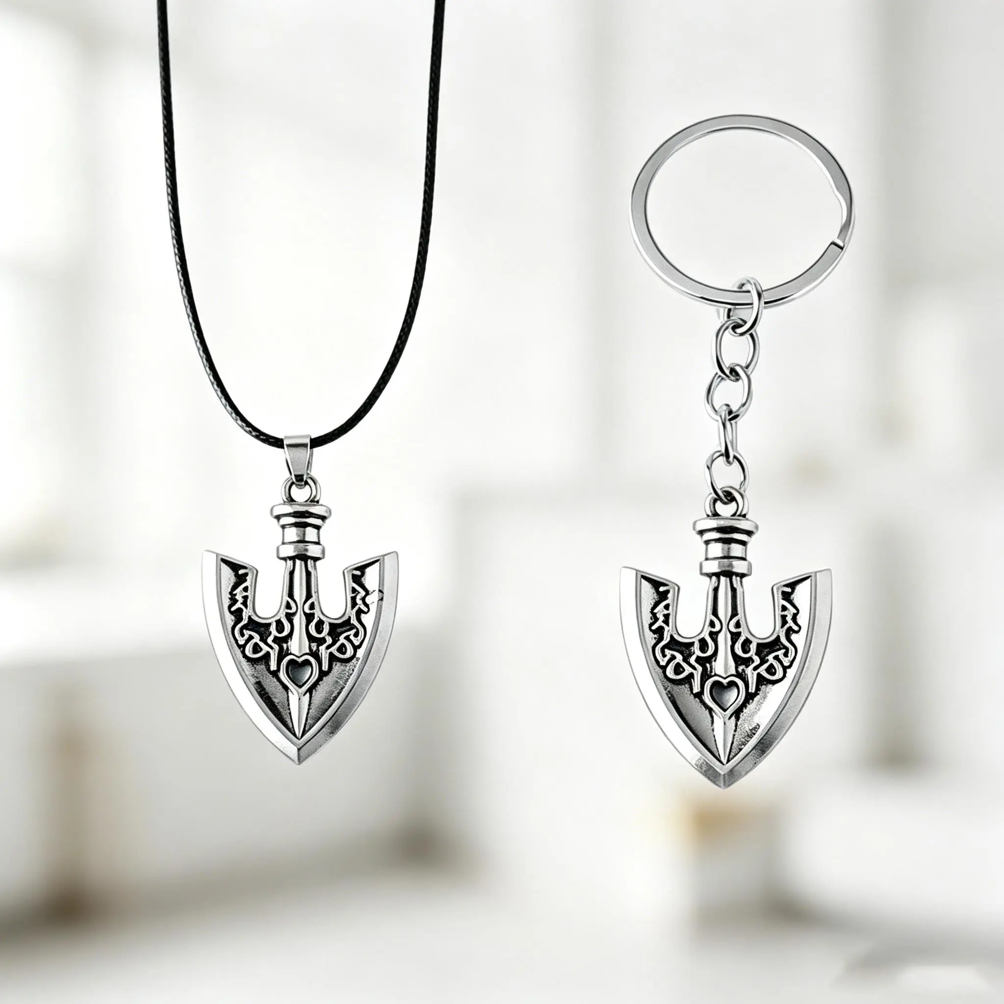 JoJo’s Bizarre Adventure Stand Arrow Jewelry Set Vintage Metal Arrow Necklace and Keychain Anime Cosplay Matching Accessories for Fans