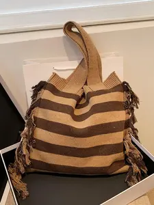 Women's Fashionable Random Plain Fringe Design Tote Bag, Casual Large Capacity Shoulder Bag for Work & Daily Used, Trendy All-match Bag for Commuters and Students, Braided Tote, Handbag Tote Bag