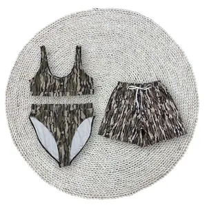 Adult Women Wood Tree Camouflage 2pcs Bikini Swimsuits for Summer Beachwear Matching Family Men Trunks