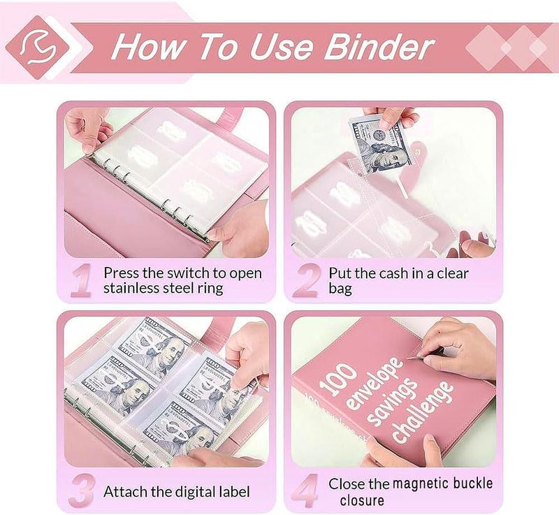 100 Envelopes Money Saving Challenge Money Saving Binder 100 Envelope Challenge Binder Savings Binder Envelope A5 Savings Challenge Book，weekly plan，budget organizer