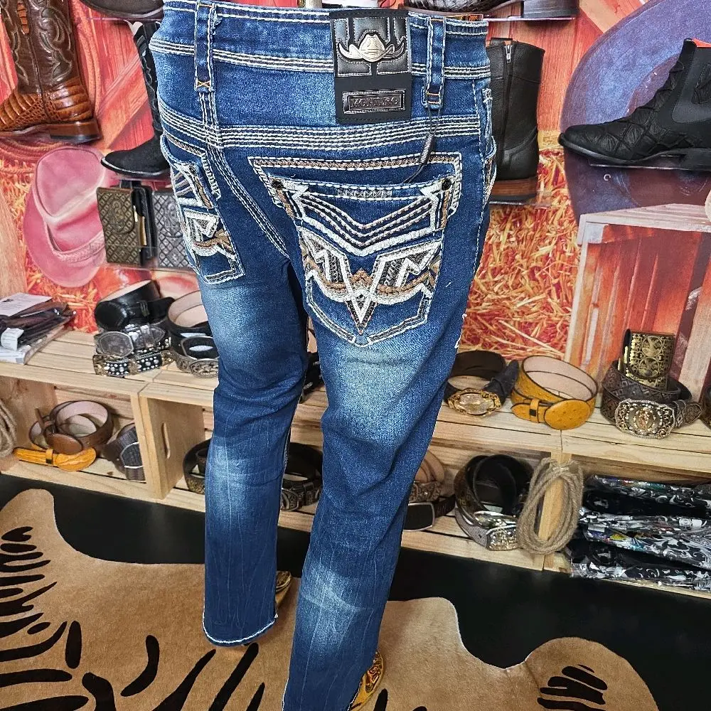 Men's Embroidered Montero Pants, Dark Blue Color