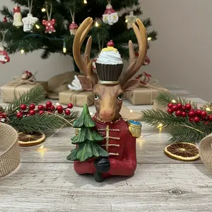 Nutcracker Style Christmas Reindeer Bust, Cake Hat Resin Deer Ornament, Holds Christmas Tree, Holiday Fireplace Decor, Unique European Home Gift