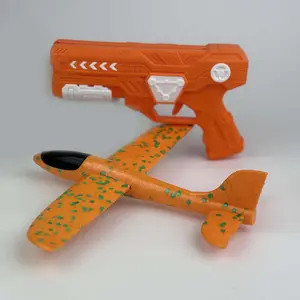 Foam Glider Airplane Toy Set with Launcher - Outdoor Flexible Fun - Safe for Indoor & Outdoor Play - Ideal for Family Interaction, Birthday, Christmas, Holiday Gifts - White & Orange PP Material, Ages 6+, 1 Set