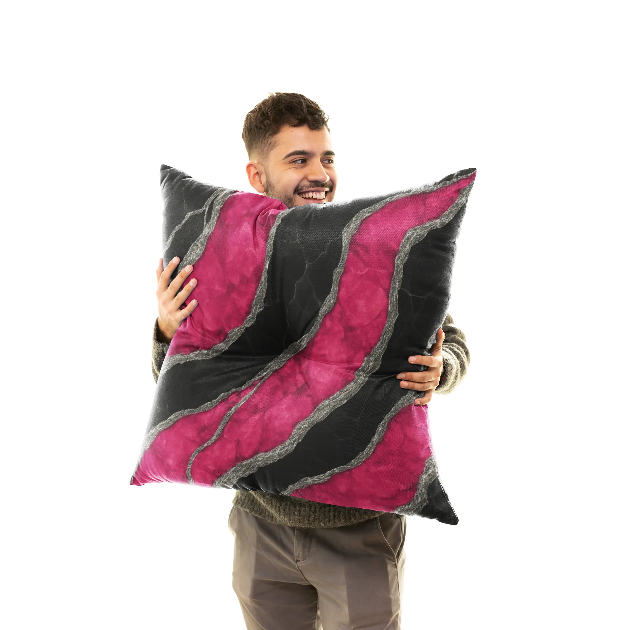 Pink Silver & Black Marble Tufted Floor Pillow, Luxury Modern Home Décor Cushion, Cozy Seating Accent for Living Room or Bedroom