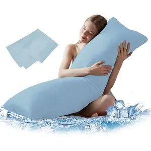 Large  Pillow Insert with Cooling Cover - Soft Long Bed Pillow for Summer - Breathable Full  Pillow for Adults - 20x54 inch (Blue, with Cover)