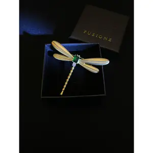 Emerald dragonfly brooch pin pendant handmade