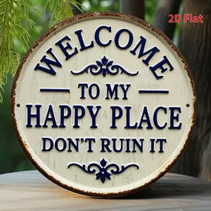 "Welcome to My Happy Place Don't Ruin It" - 7.8x7.8 Inch, Vintage Iron Wall Art with Floral Accents, Perfect for Home, Porch, , Cafe, Bar, and More, Outdoor age |   Vintage Wall Art |   Iron Wall Plaque, Metal Wall Art Deco Decor Signs