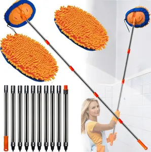 13FT Wall Cleaner Mop – Long Handle Ceiling & Baseboard Cleaning Tool with 15° Elbow Extension Pole
