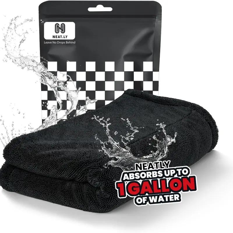 Super Absorbent Microfiber Car Wash Drying Towel - 1300GSM, 36x38 inch, Twisted-Loop, Lint-Free, Machine-Washable, Streak-Free, 1-Pass Drying Detailing Cloth, Car Wash Accessories, Durable (Black & Gray)