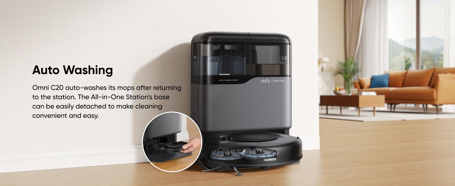 eufy C20 Omni Robot Vacuum, Robot Vacuum and Mop Combo, Self Emptying, Auto Mop Washing and Auto Drying for hands-free cleaning, 3.35-Inch Ultra-Slim Body, 7000 Pa Powerful Suction, All-in-One Station｜Spingtok