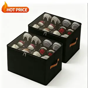 Large Closet Shoe Organizer - Collapsible Fabric Shoe Storage Bin with Clear Cover, Adjustable Dividers, Reinforced Handles