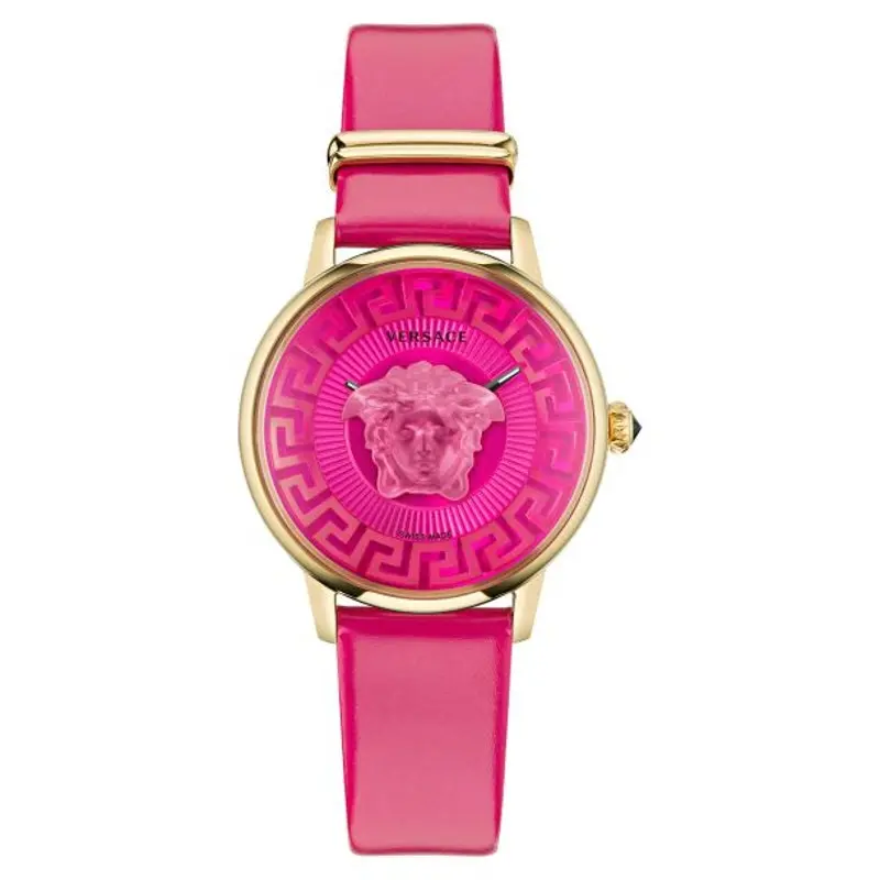 Pre-owned Versace Women's Swiss Medusa Alchemy Pink Leather Strap Watch 38mm