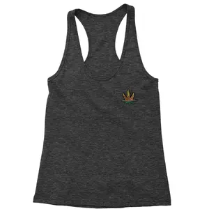 Embroidered Rasta Pot Leaf Patch (Pocket Print) Racerback Tank Top for Women