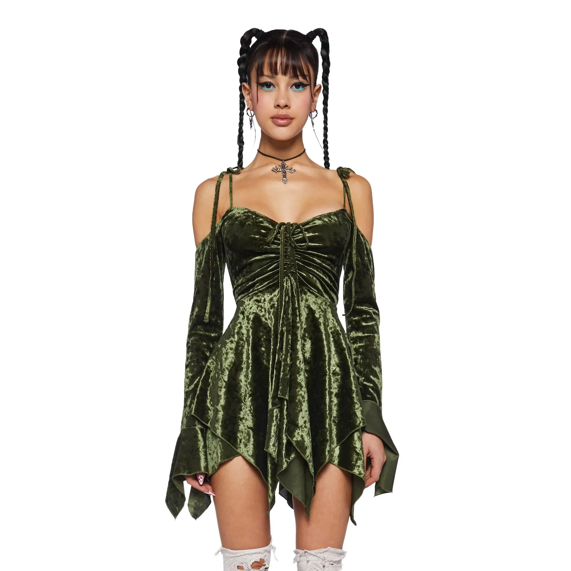 F is For Fairies Handkerchief Dress - Olive Velvet F is For Fairies Handkerchief Dress - Olive Velvet