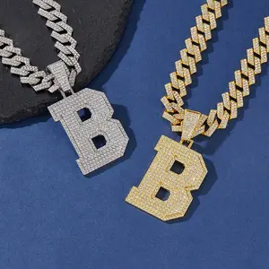 Cuban Chain Pendant Letter Necklace for Men and Women - Elegant 'B' Design, Durable Fashion Jewelry for Casual or Formal Occasions, Statement Piece | Thick Chain Style | Exquisite Details, Pendant Necklace